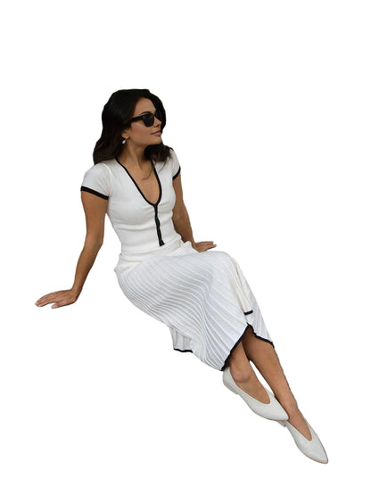 Contrast Trim Knit Top and Midi Skirt Set