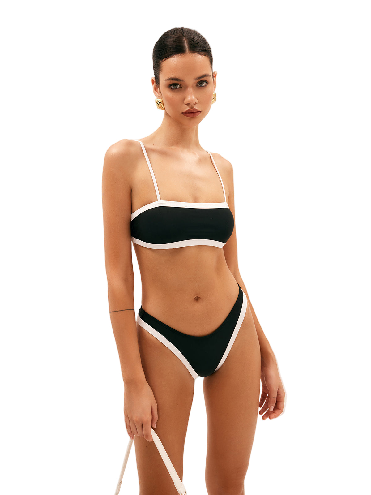 Two-Piece Bikini Set with Contrasting Trim and Classic Fit