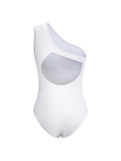 Asymmetrical One-Shoulder One-Piece Swimsuit with Side Cutout