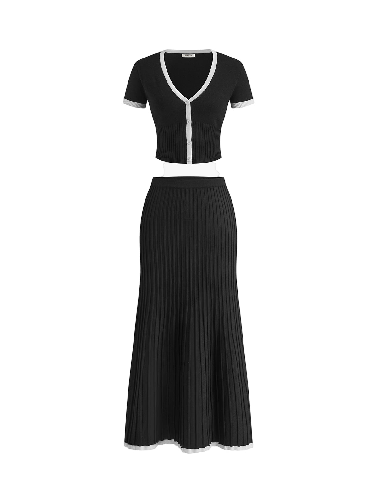 Contrast Trim Knit Top and Midi Skirt Set