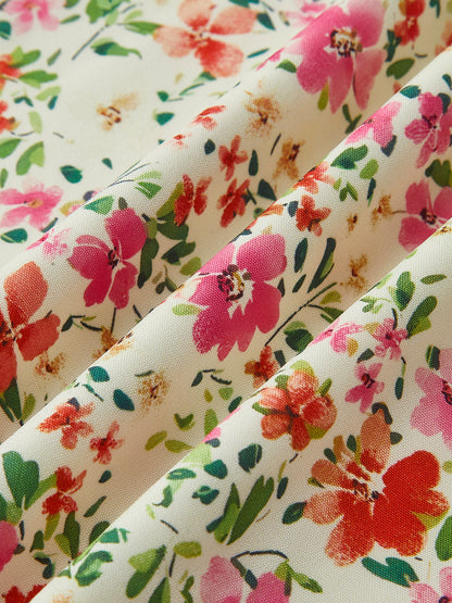 Floral Print Midi Dress with Lace Trim and Bust Tie Detail