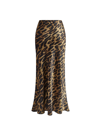 Leopard-Print Maxi Skirt with Slim-Fitted Silhouette and Side Zipper