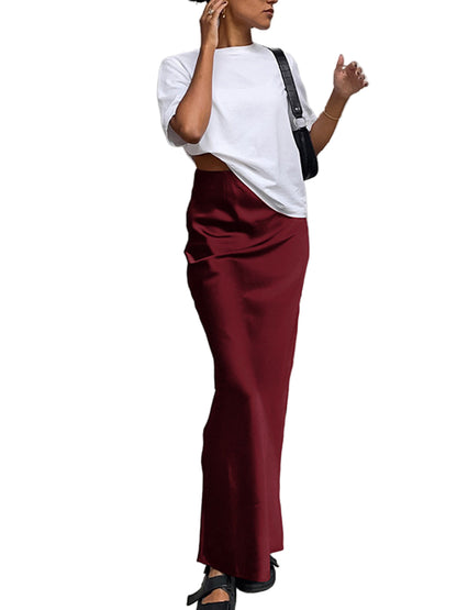 Straight Maxi Skirt with High Waist and Side Seams