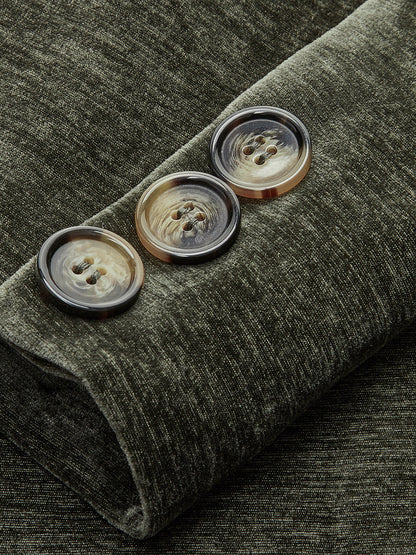 Velvet Blazer with Structured Shoulders and Button Front