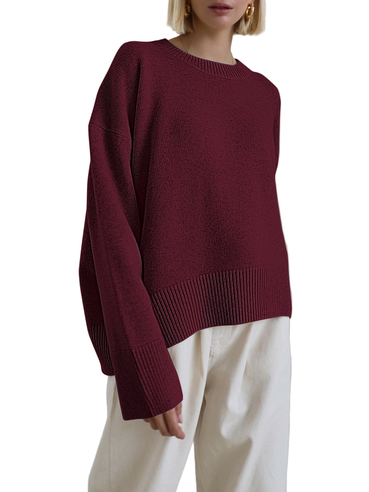 Oversized Knit Pullover Sweater with Classic Neckline