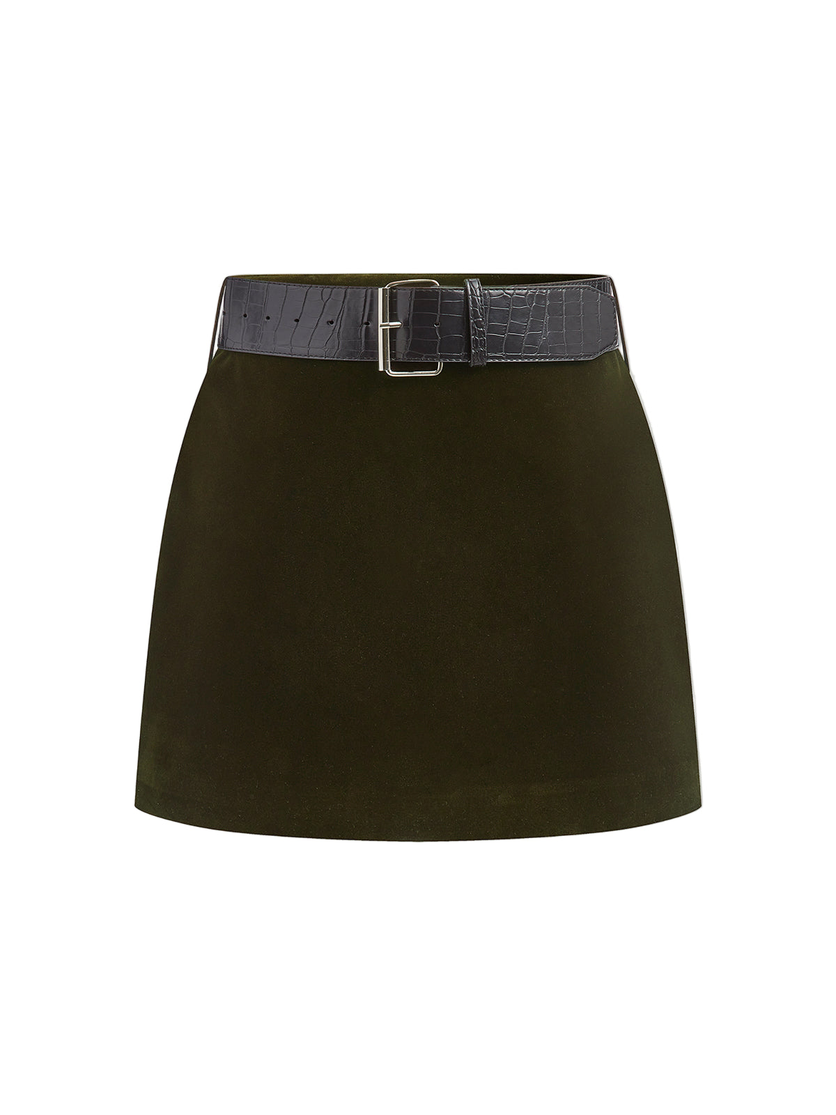 Velvet Mini Skirt with Croc-Texture Belt