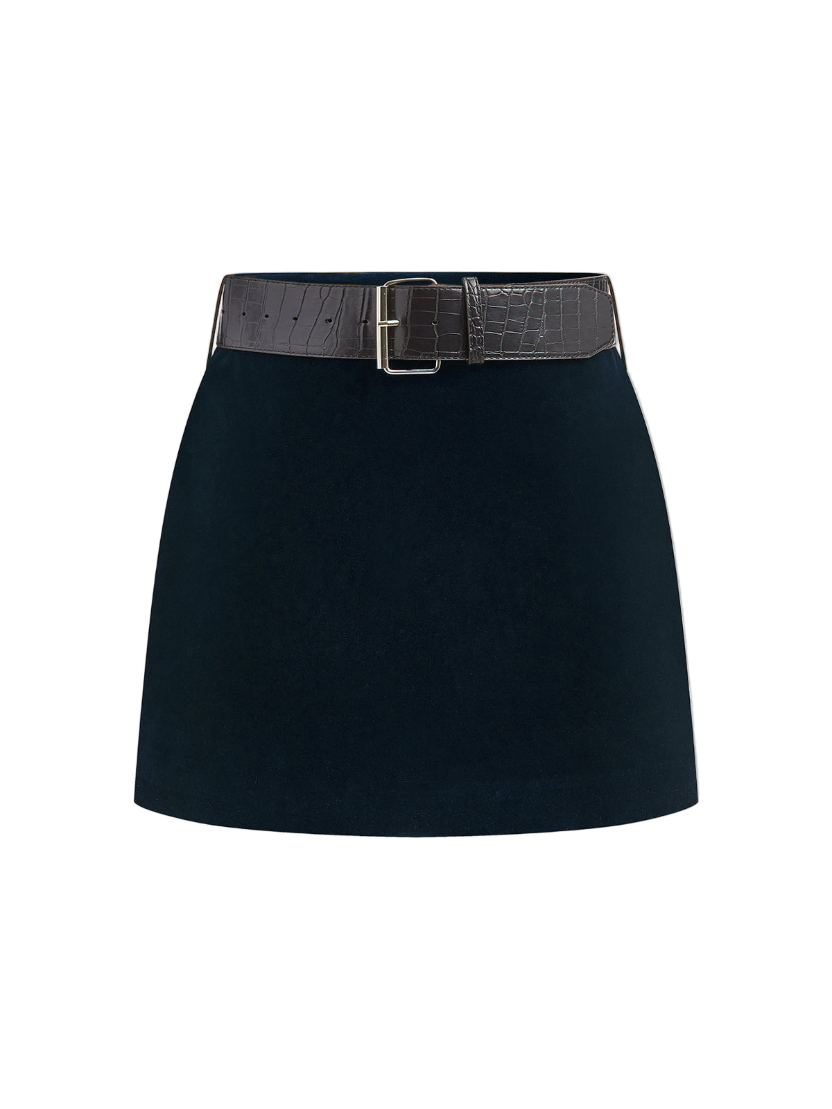 Velvet Mini Skirt with Croc-Texture Belt