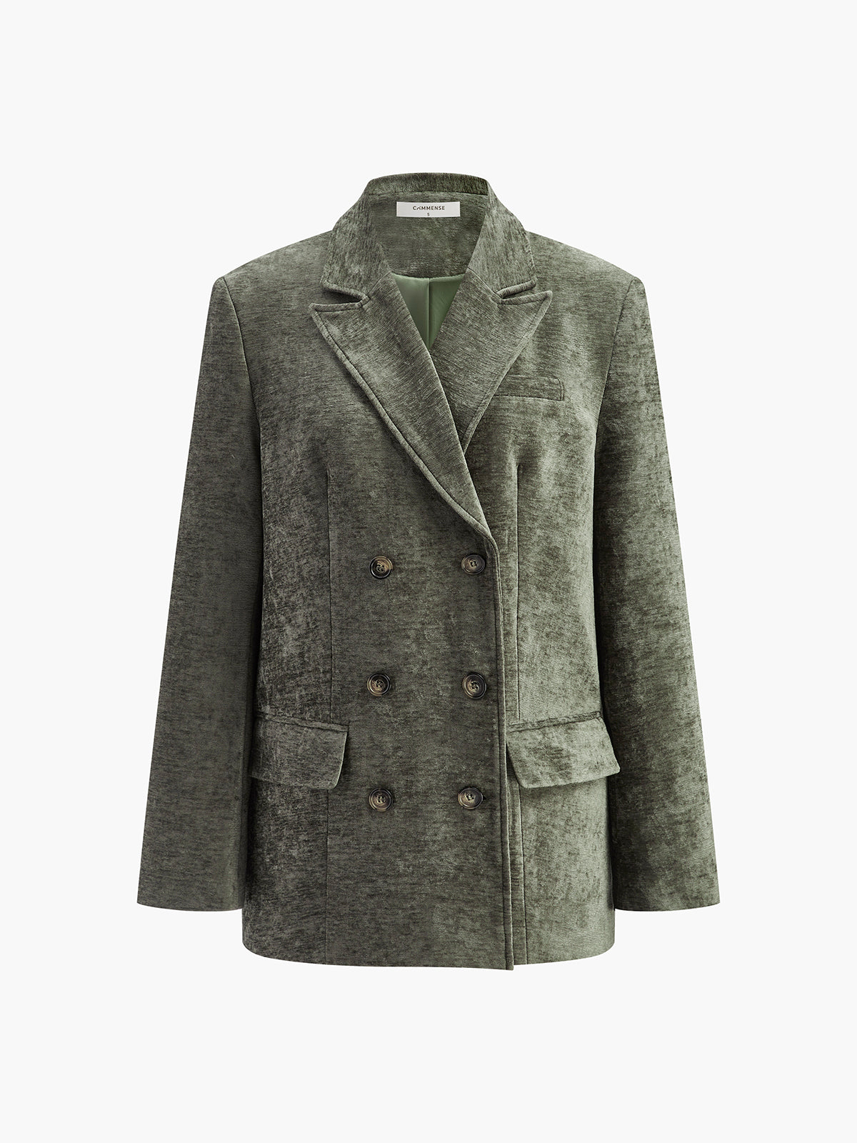 Velvet Blazer with Structured Shoulders and Button Front