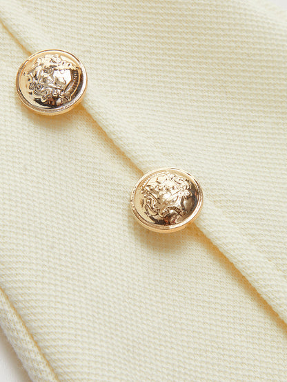 Balloon Sleeve Knit Sweater with Cinched Waist and Button Cuffs