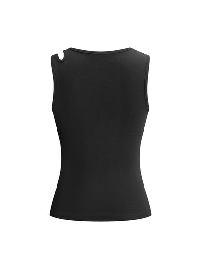Ribbed Sleeveless Tank Top with Asymmetric Cut-Out