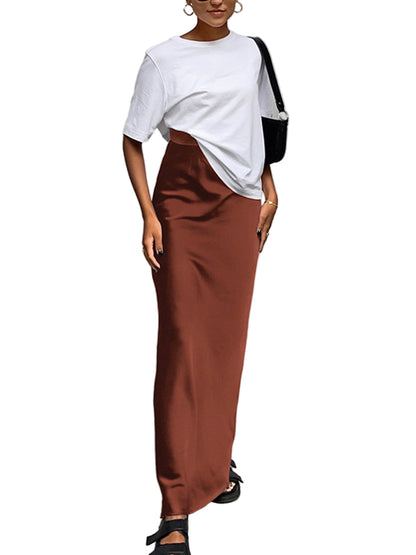 Straight Maxi Skirt with High Waist and Side Seams