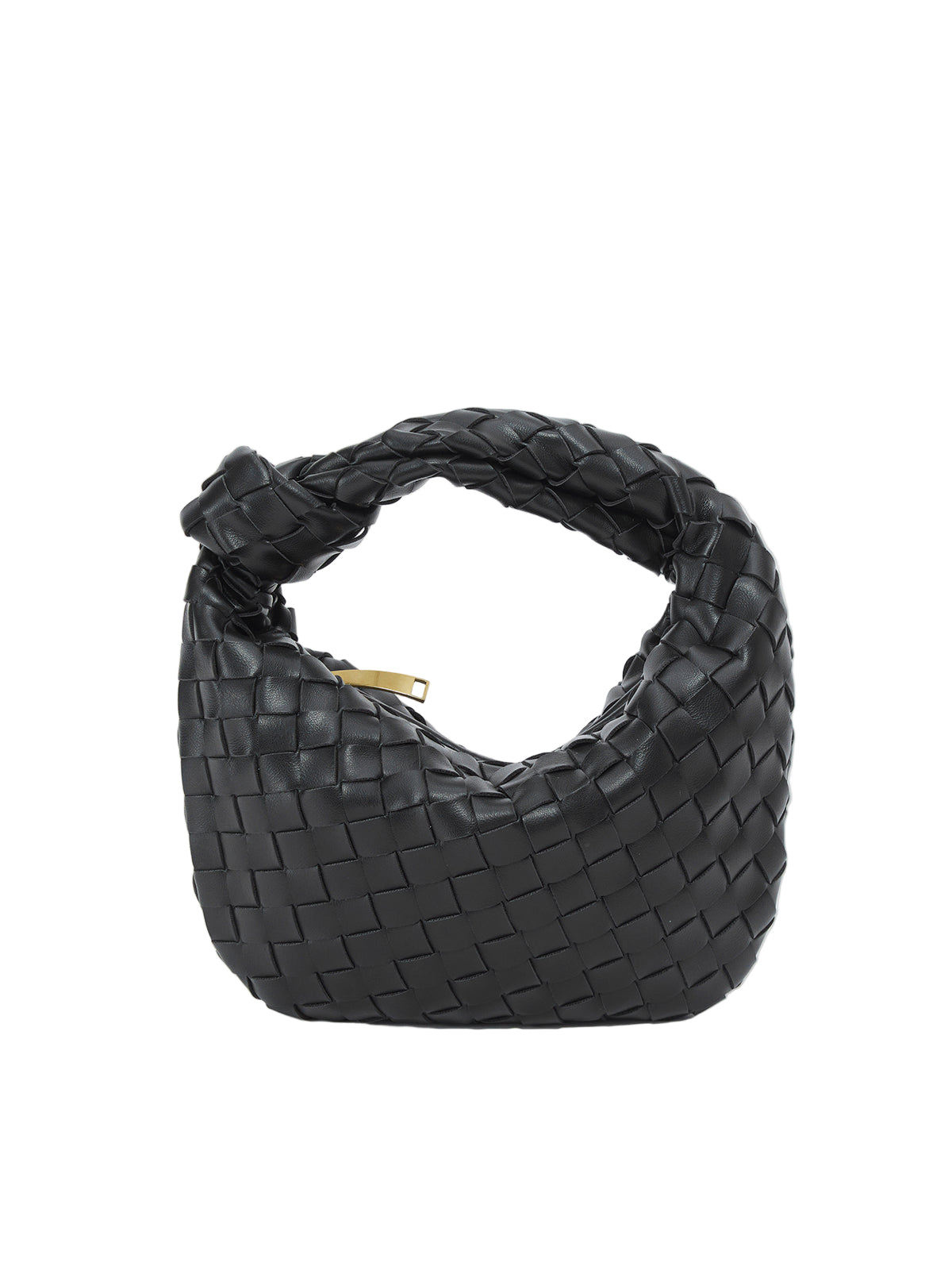 Structured Rectangular Bag with Knotted Top Handle and Gold-Tone Zipper