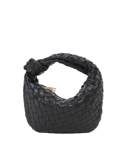 Structured Rectangular Bag with Knotted Top Handle and Gold-Tone Zipper