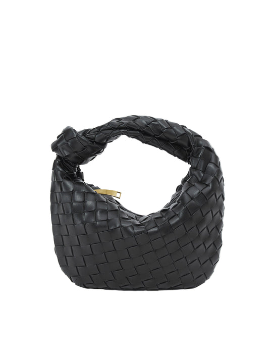 Structured Rectangular Bag with Knotted Top Handle and Gold-Tone Zipper