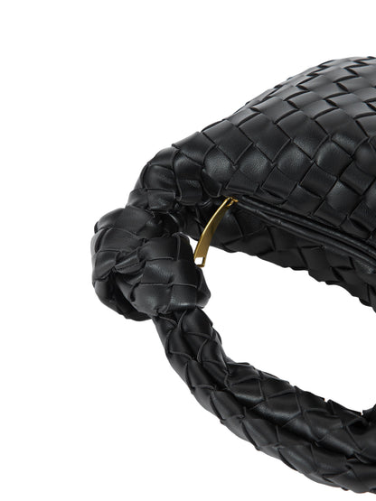 Structured Rectangular Bag with Knotted Top Handle and Gold-Tone Zipper