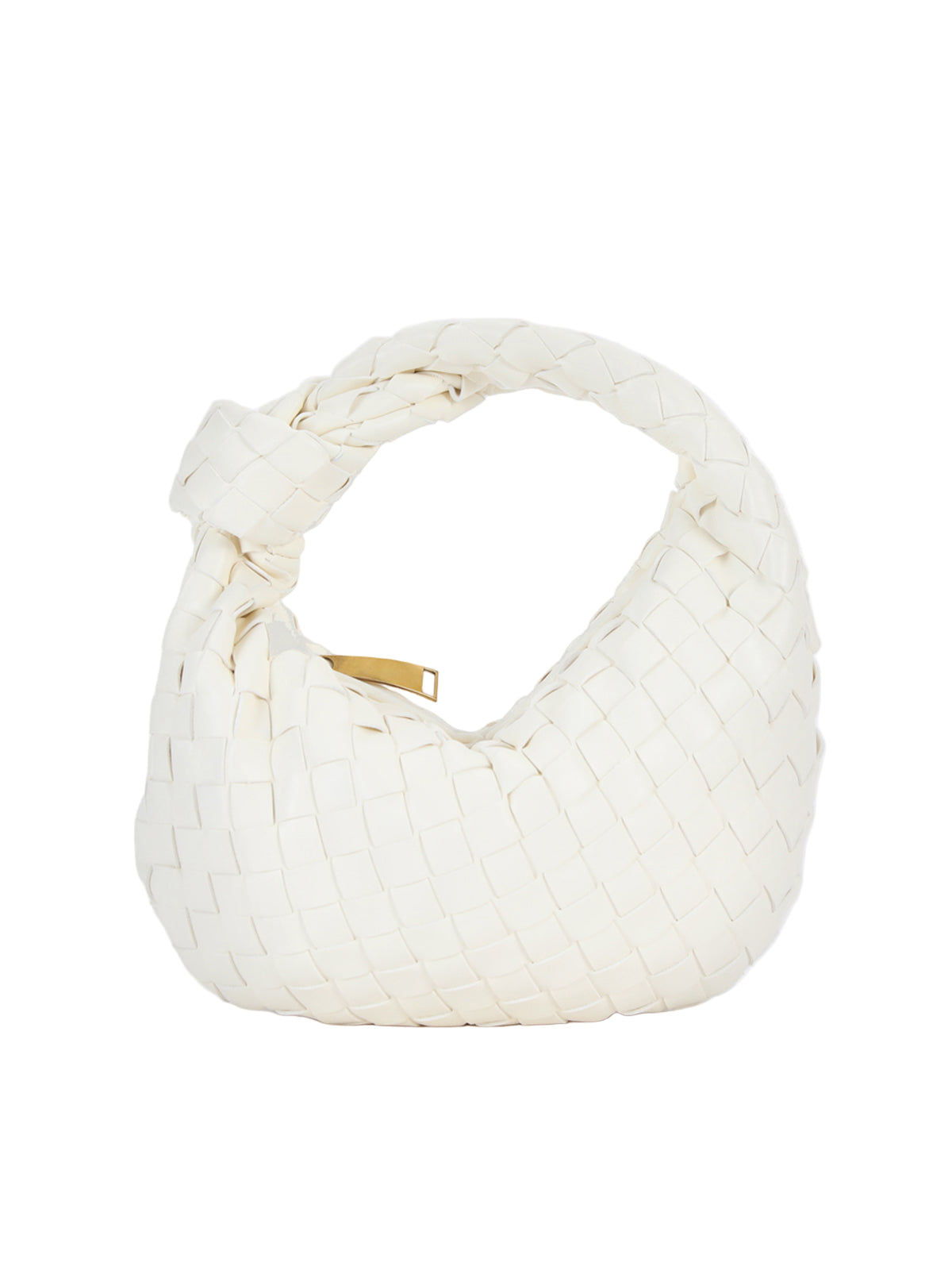 Structured Rectangular Bag with Knotted Top Handle and Gold-Tone Zipper