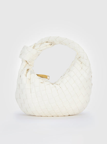 Woven Shoulder Bag with Twisted Handle and Zip Closure
