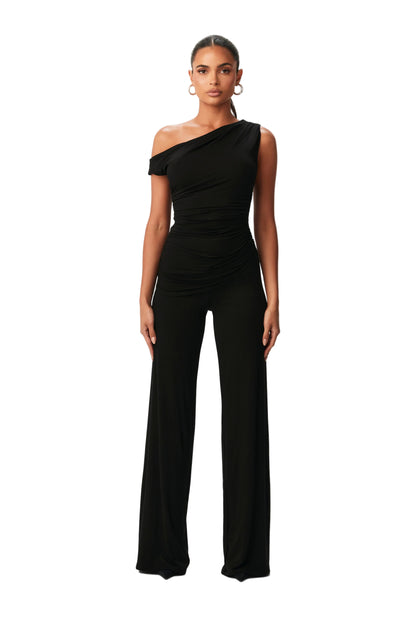 Asymmetric One-Shoulder Top with Ruched Waist and Slip-On Design