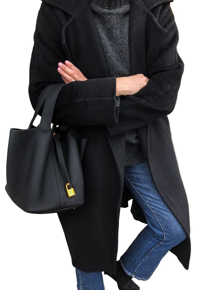 Structured Pebbled Bucket Bag with Gold-Tone Lock Closure