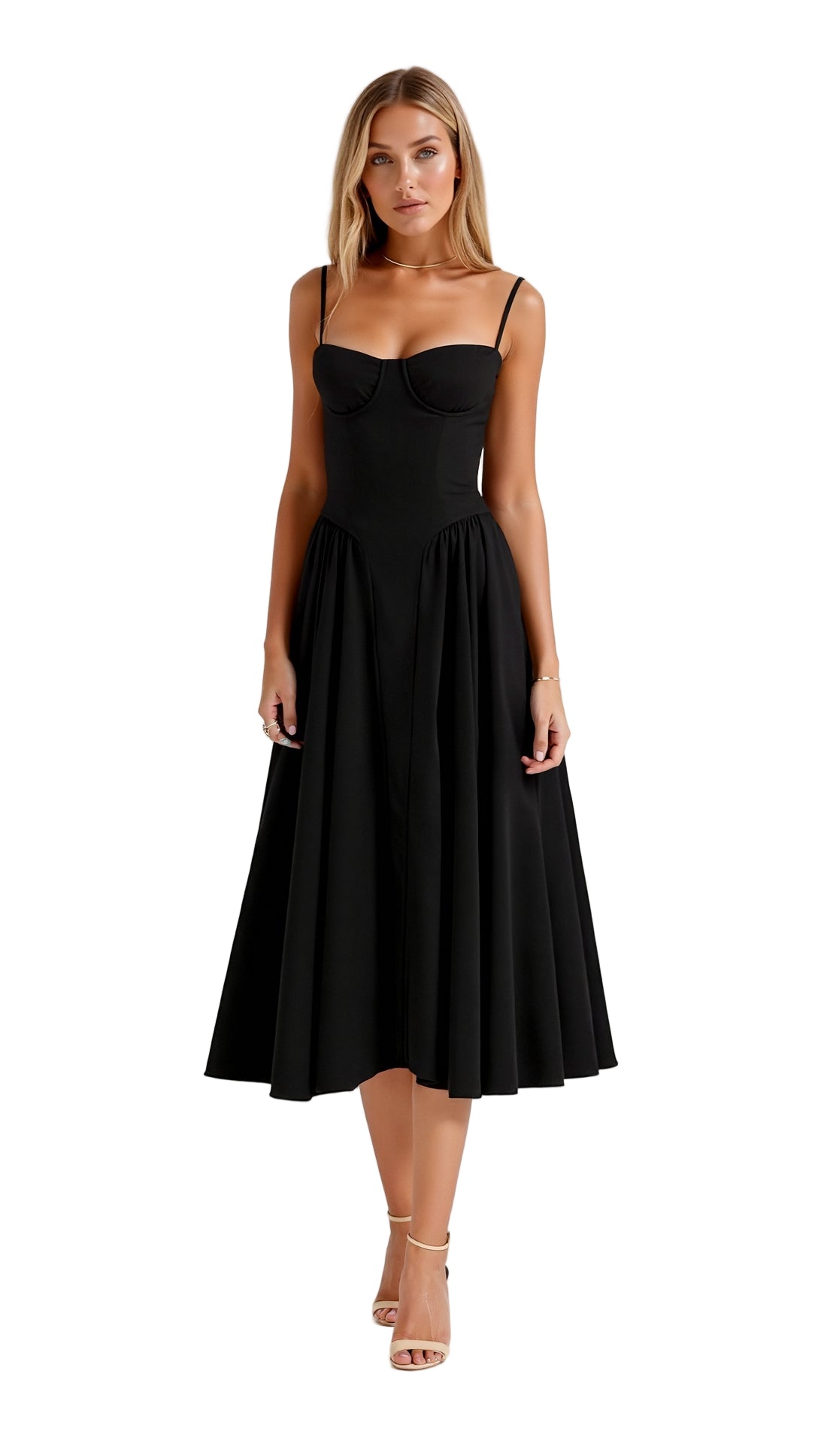 Gathered Bustier Midi Dress