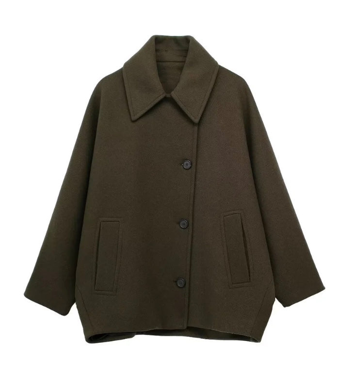 Double-Breasted Short Coat with Wide Lapels and Button Front Closure