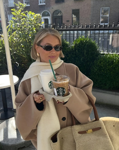 Double-Breasted Short Coat with Wide Lapels and Button Front Closure