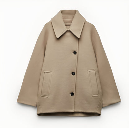 Double-Breasted Short Coat with Wide Lapels and Button Front Closure