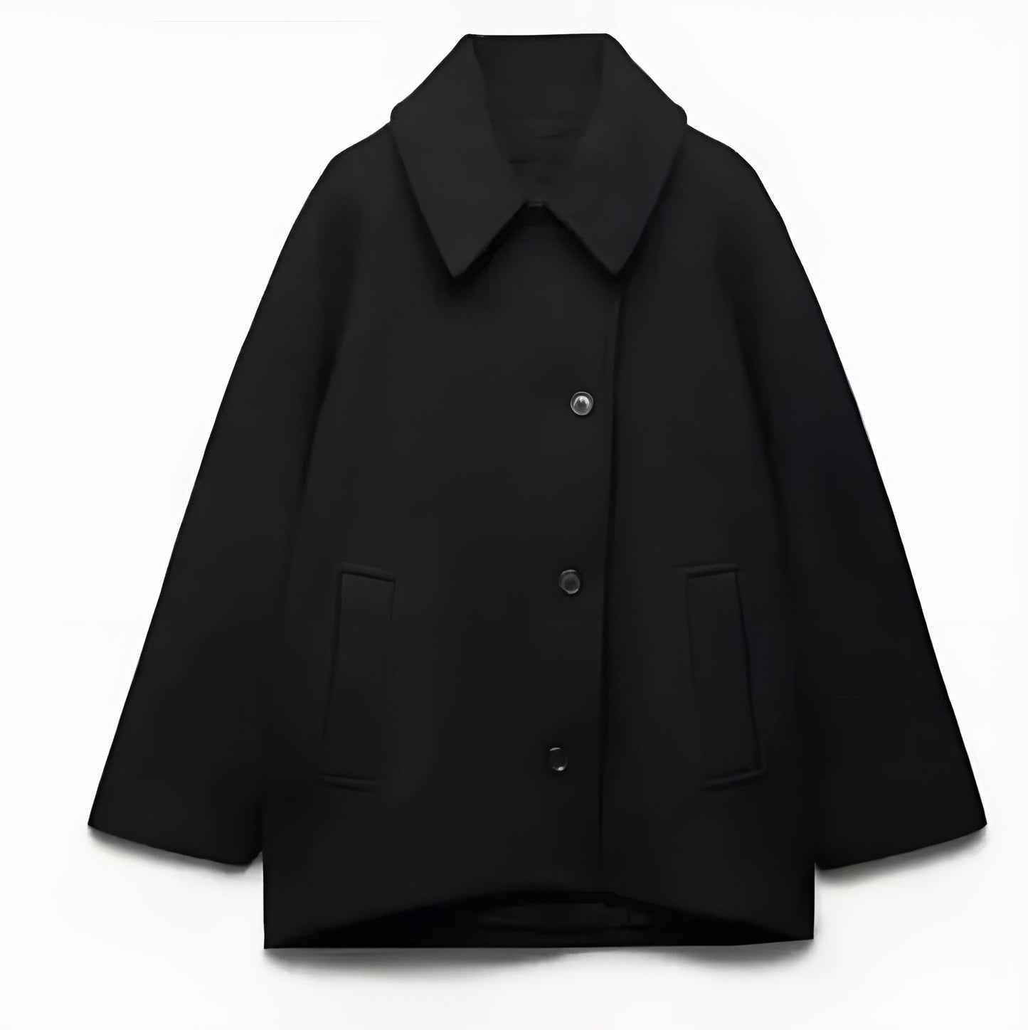 Double-Breasted Short Coat with Wide Lapels and Button Front Closure