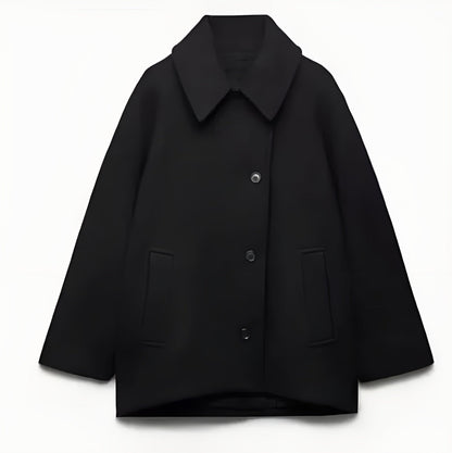 Double-Breasted Short Coat with Wide Lapels and Button Front Closure