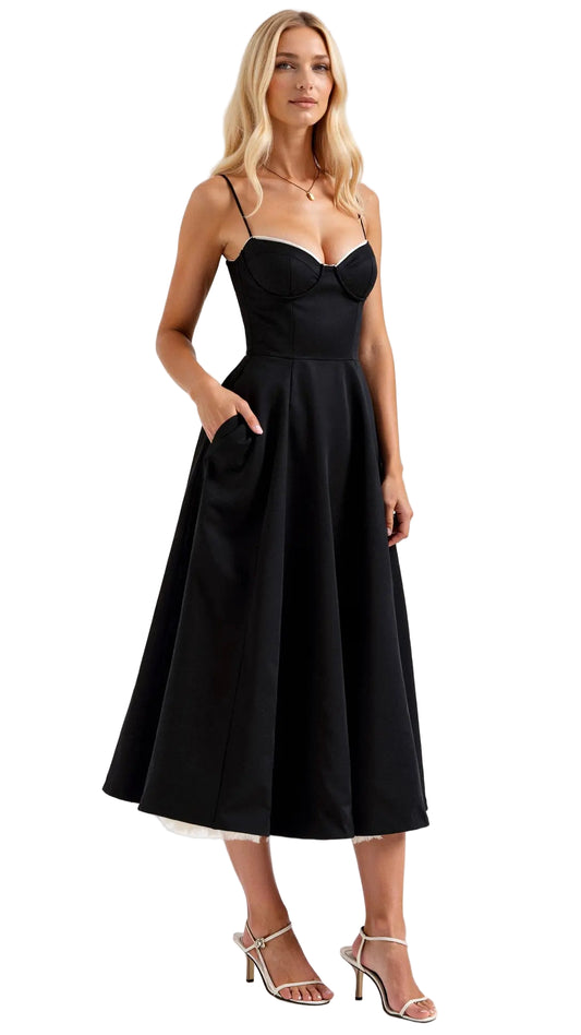 Bustier Midi Dress with Underwire Cups and Hidden Pockets