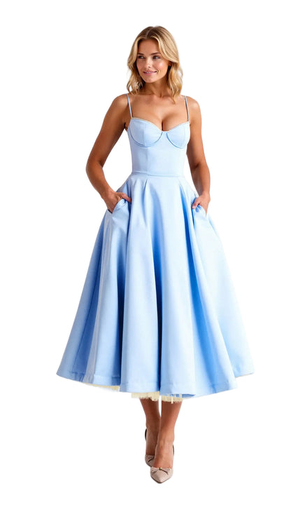 Bustier Midi Dress with Underwire Cups and Hidden Pockets