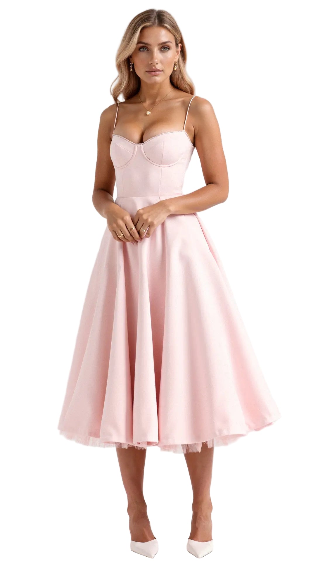 Bustier Midi Dress with Underwire Cups and Hidden Pockets