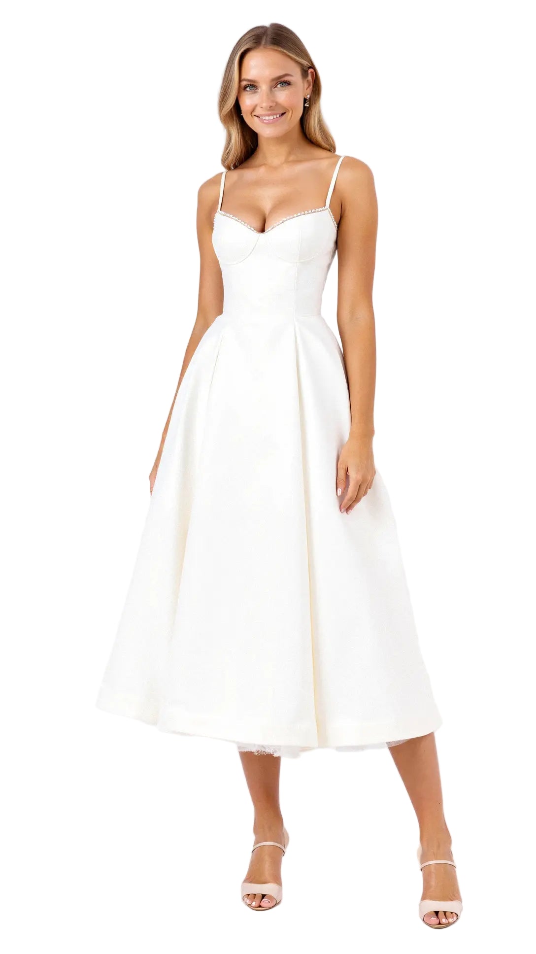 Bustier Midi Dress with Underwire Cups and Hidden Pockets