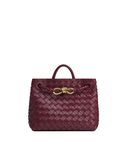 Handwoven Rectangular Bag with Gold-Tone Hardware and Crossbody Strap