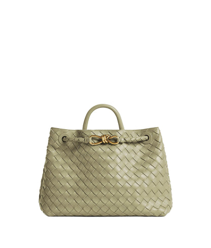 Handwoven Rectangular Bag with Gold-Tone Hardware and Crossbody Strap