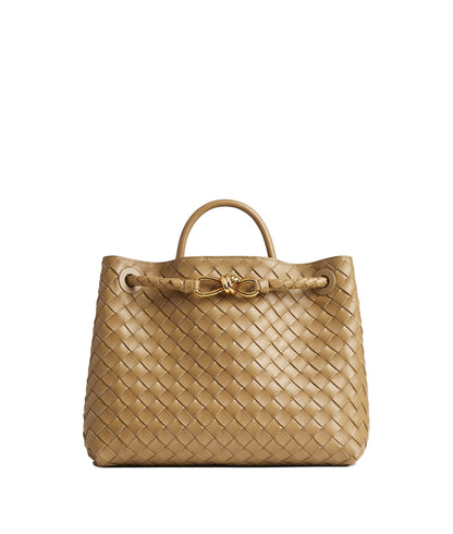 Handwoven Rectangular Bag with Gold-Tone Hardware and Crossbody Strap