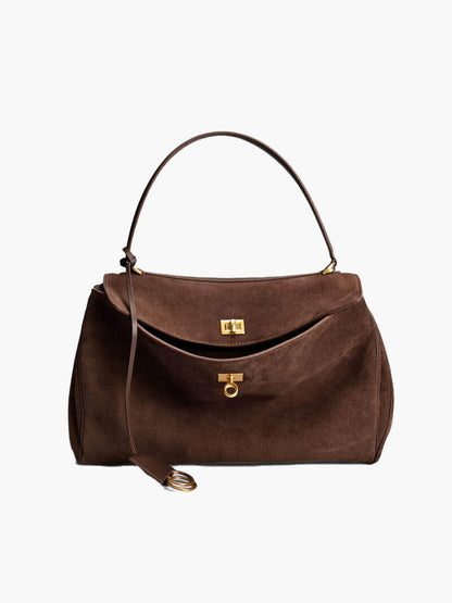 Structured Top-Handle Handbag with Dual Gold-Tone Twist Locks