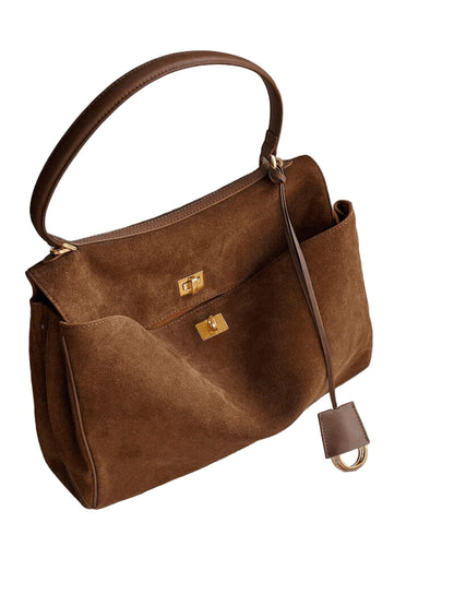 Structured Top-Handle Handbag with Dual Gold-Tone Twist Locks