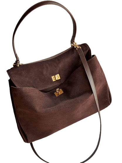 Structured Top-Handle Handbag with Dual Gold-Tone Twist Locks