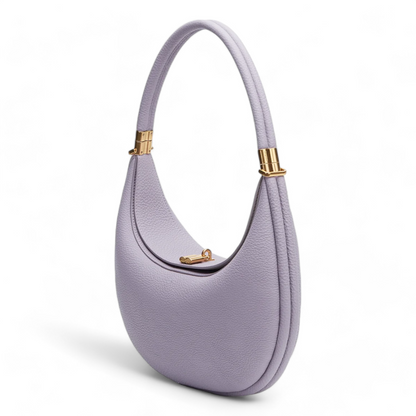 Crescent-Shaped Structured Bag with Pebbled Texture and Gold-Tone Top Bar Clasp