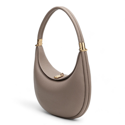 Crescent-Shaped Structured Bag with Pebbled Texture and Gold-Tone Top Bar Clasp