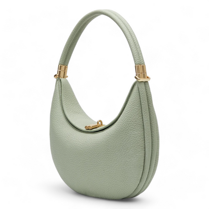 Crescent-Shaped Structured Bag with Pebbled Texture and Gold-Tone Top Bar Clasp