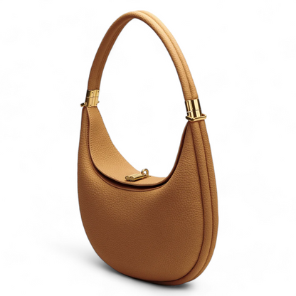 Crescent-Shaped Structured Bag with Pebbled Texture and Gold-Tone Top Bar Clasp