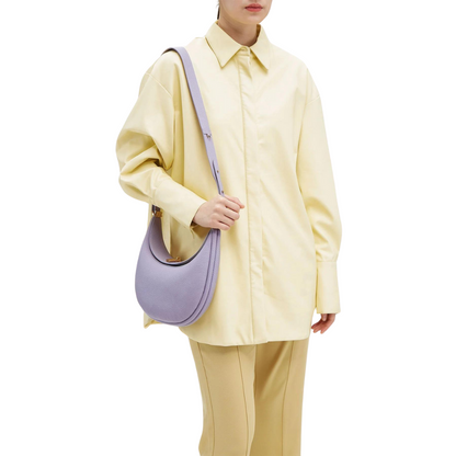 Crescent-Shaped Structured Bag with Pebbled Texture and Gold-Tone Top Bar Clasp