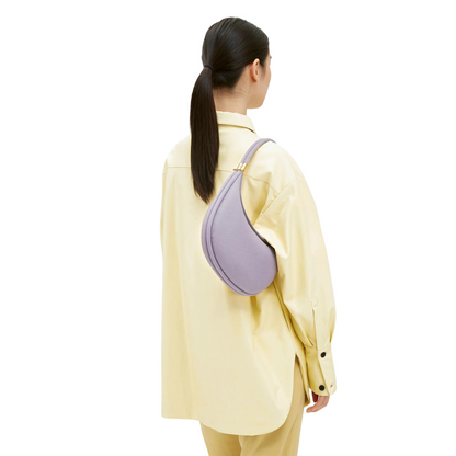 Crescent-Shaped Structured Bag with Pebbled Texture and Gold-Tone Top Bar Clasp