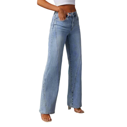 High-Waisted Wide-Leg Jeans Pants with Angled Seams