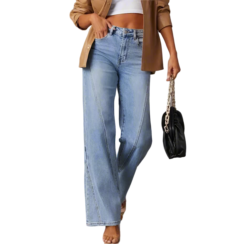 High-Waisted Wide-Leg Jeans Pants with Angled Seams