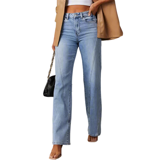 High-Waisted Wide-Leg Jeans Pants with Angled Seams