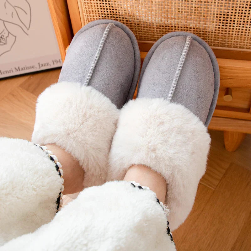 Slip-On Slippers with Faux Fur Lining and Closed Toe Design