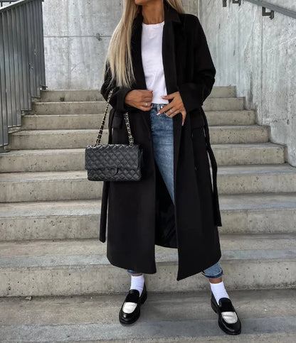 Longline Coat with Adjustable Waist Tie